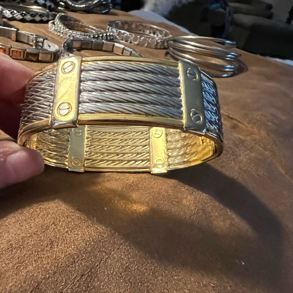Womans Two-Tone Cable Cuff Bracelet - Gold & Silver